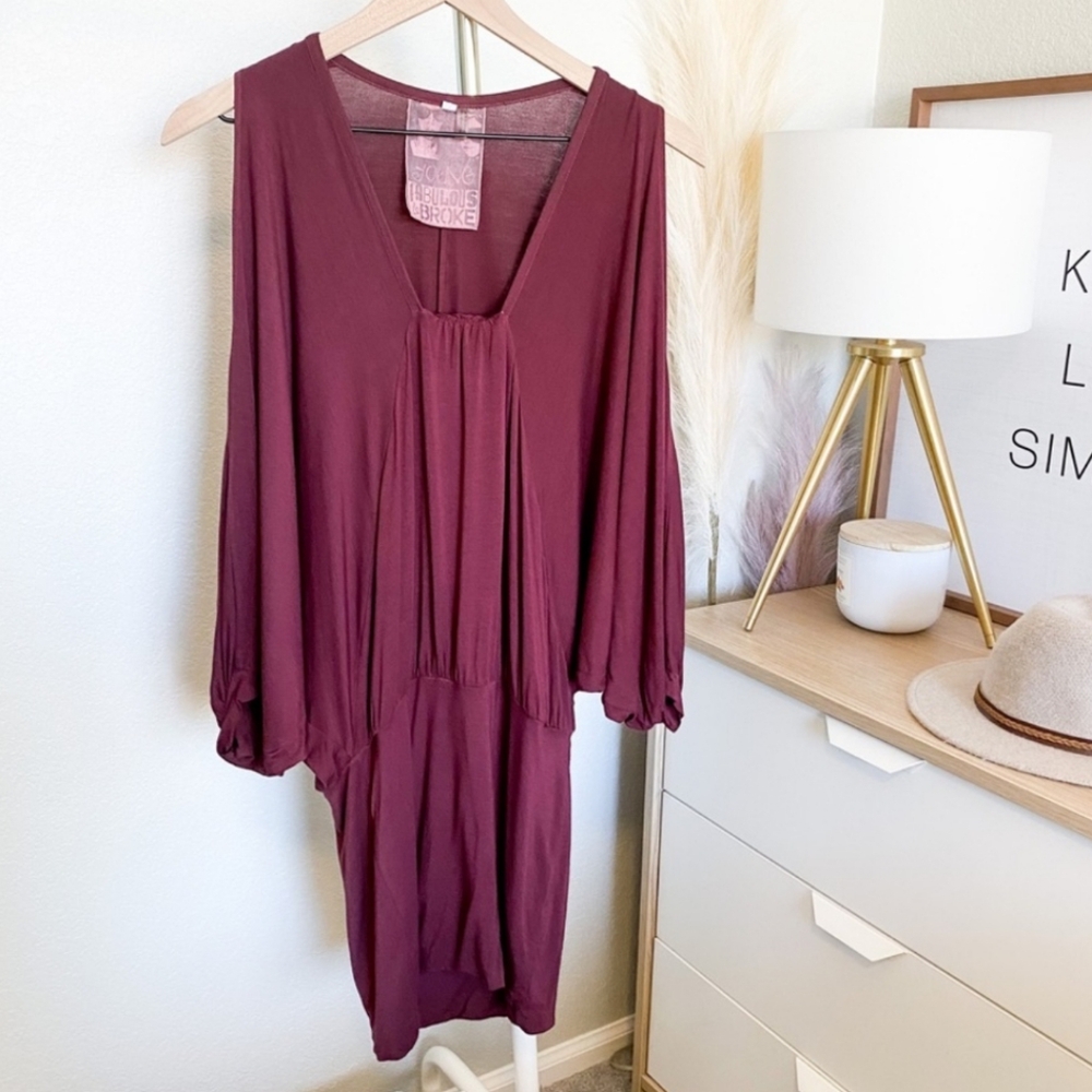 Young Fabulous & Broke Maroon Long Sleeve Blousen Dress
